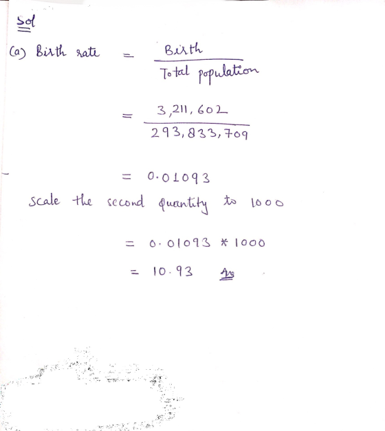 ১৫। (a) Birth rate = Birth Total population 3,211,602 293,833,709 = 0.01093 second quantity scale the to 1000 = 0.01093 * 100