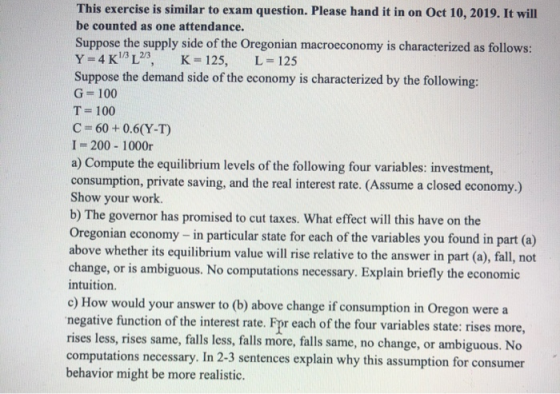 This exercise is similar to exam question. Please hand it in on Oct 10, 2019. It will be counted as one attendance. Suppose t
