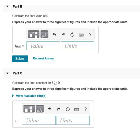 Part B Calculate the final value of i Express your answer to three significant figures and include the appropriate units. lfi