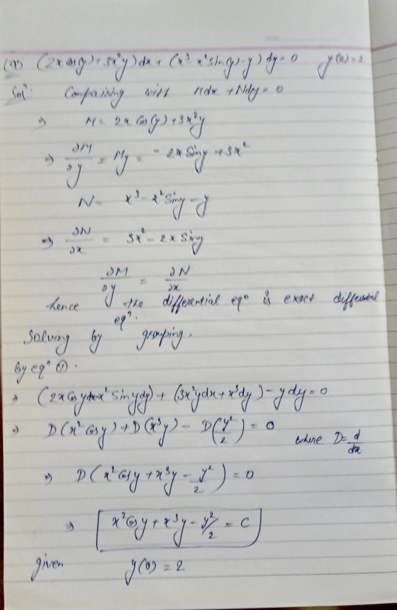 (0 (2x317) + 8x*y) dx + (x² rising gdy - 0 Sol Compaining with rear + Ndeg o ni bu ay Oy)3my ON JN hence of the differential