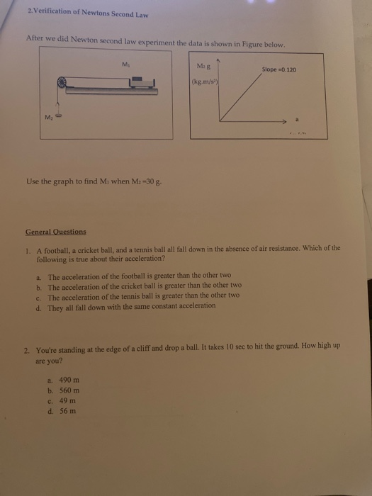 2. Verification of Newtons Second Law After we did Newton second law experiment the data is shown in Figure below. Mag Slope