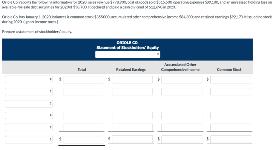 Oriole Co. reports the following information for 2020: sales revenue $778,900, cost of goods sold $515,500, operating expense