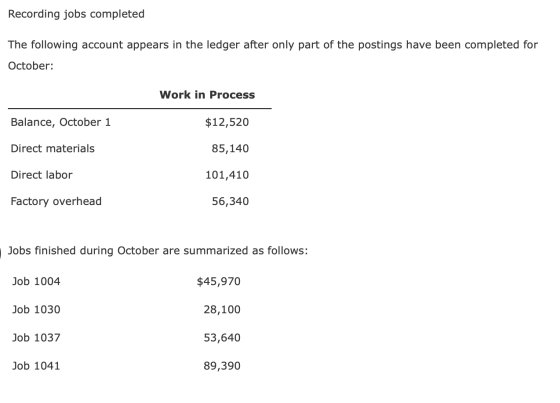 Recording jobs completed The following account appears in the ledger after only part of the postings have been completed for