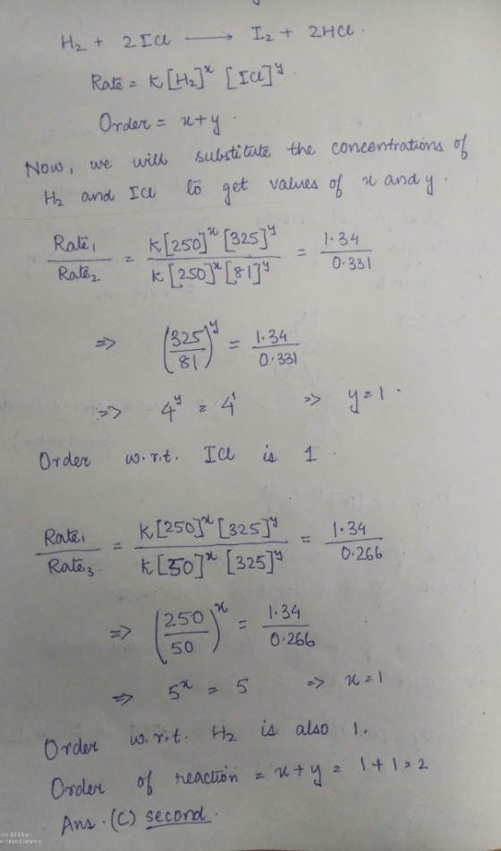 Nous, we uru substitute the concentrations l2003 0.33 27 gl 0.33 I. 34 34 > 1250 50 0 266 Ans () seco
