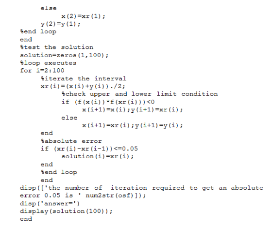else x (2) xr (1); y (2) y (1) Send loop end %test the solution solution=zeros (1,100) loop executes for i-2:100 iterate the