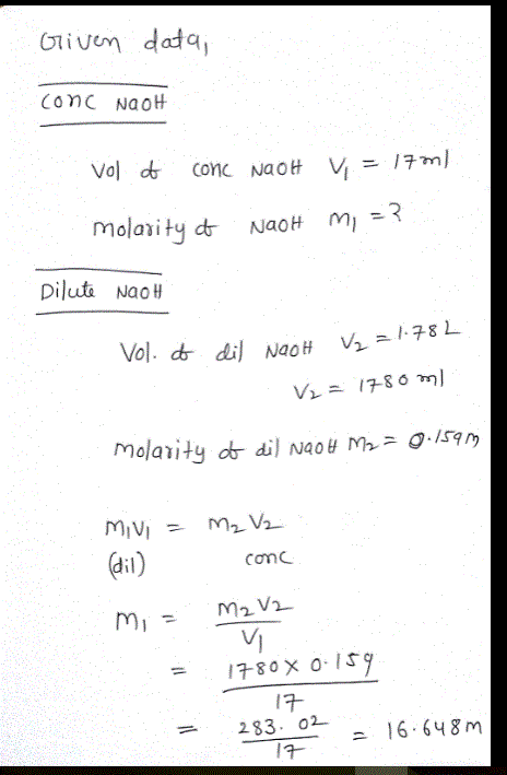 Gtiuem dada Molaityd NaoH m Dilut NaoH 78 dil -253. OL - 16-648m