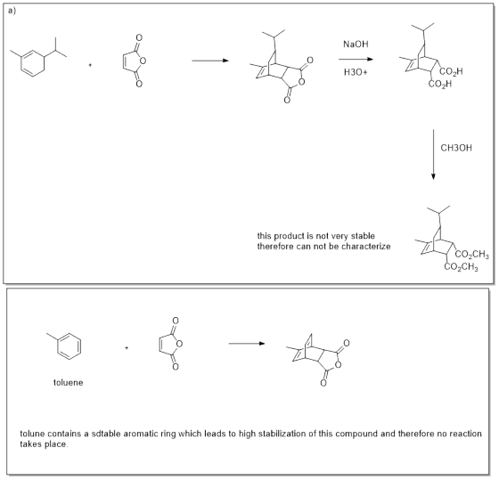 a) NaOH O2H O2H H30+ CH3OH this product is not very stable therefore can not be characterize CO2CH3 O2CH3 toluene tolune cont