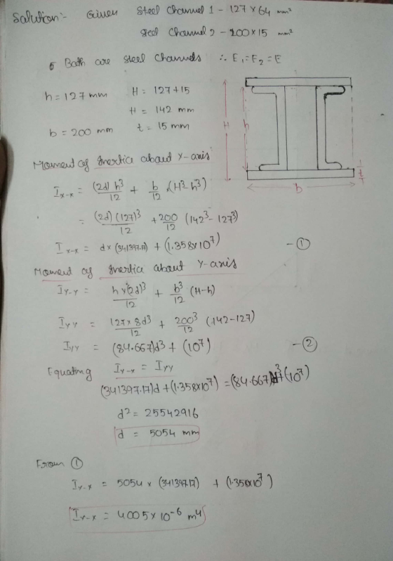 saluron Given Steel Chanuel 1 - 127 x64 mm² steel Channel 2 - 200x 15 mm² 6 Both are steel charids :. E, F =P h = 127 mm H =