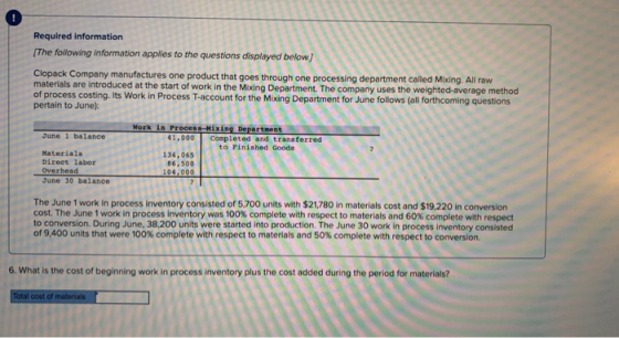 Required information The following information applies to the questions displayed below.) Clopack Company manufactures one pr