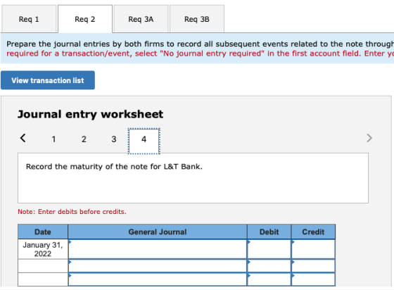Reg 1 Req 2 Req ЗА Req 3B Prepare the journal entries by both firms to record all subsequent events related to the note throu