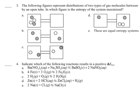 3. The following figures represent distributions of two types of gas molecules between by an open tube. In which figure is th
