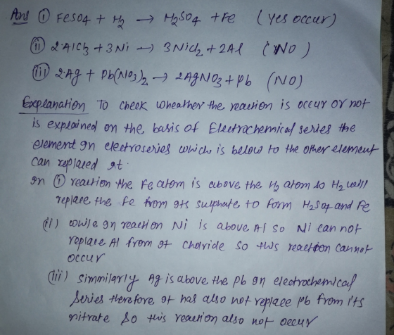 Explanahiom To Cheek ohealher the yeauion is occuy OY not is exploinesl em the basis of Elukrachenicef sexdes the replere the fe fon 9 sue to fomMy and fRe di) oile eoewon Ni is above Ai so Ni can no occuy nitrate Bo Hos yeaehon also not oROuY