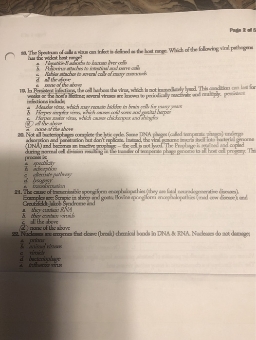 Page 2 of 5 Rabibove love 18. The Spectrum of cells a virus can infect is defined as the host mange. Which of the following v
