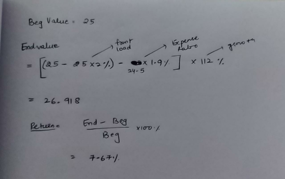 Beg Value - 25 Endivalue food and = [25 - 25 x2)) - front load Expense fatto growth Expense to x1-94] x 112 % 24-5 z 26.918 E