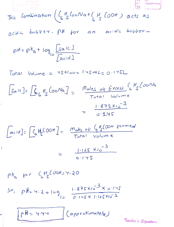 This Combination (f 15 CooNat Cill Coon) acts as acidic boller.ph for an acidic butter- phapkat log [salt] [acid] Toral volum