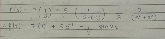 - F(s) = 7 (1) + 5 ( - 1 2 3 4 22 ) f(t)- 7 (1) + S ět - I sin 2 t