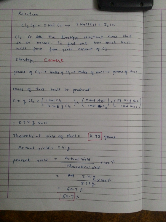 Reactim 2 Naci(sit I,(s Cl2 (4)+ 2 NaI (r liniting reactant ine So hind ont ram giren NaI is tta Cl2 the much Nacl hows in ex