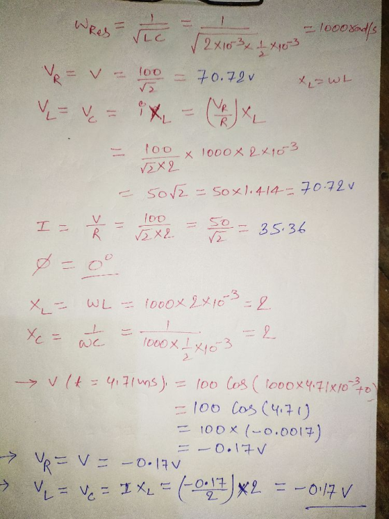Wres re - 100oXads √2x103, 1 Xper3 Ve Too 70.72v X, WL y = = = (ve J x L loo x 1000x 2x153 SEX2 50/2 50x1.414-70.72 v 100 √2X
