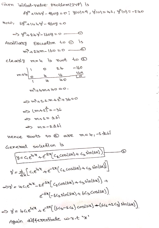 given initiala value problem LINP) is byll +1449) aboy = 0; 410/=9, ylo)=42, y (0) = -2.40 Now, by +14.4.191- qboy ao - yll+