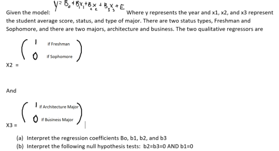 Given the model: the student average score, status, and type of major. There are two status types, Freshman and Sophomore, an