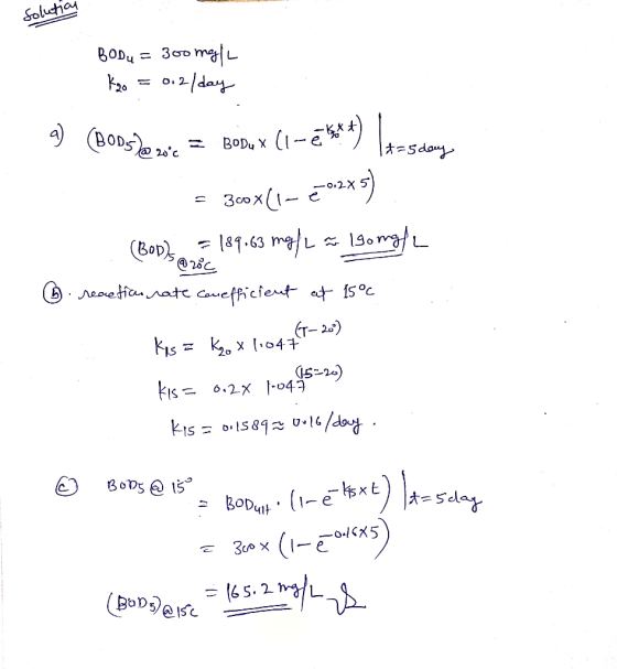Solution BODu = 300 ml Kao = 0,2/day 1. w 20c 9) (Bonsente = Bobux (l-e katt) lt=story = 300x(1-€*35) (Bob189.53 male a Lomat