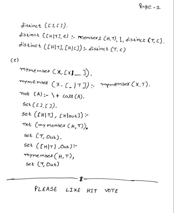 Page 2 distinct (C1,6]). distinct (CHIT), C) :- Member 1 CH,T), !, distinct (T,C). distinct (CH173, CHIC]):- distinct (T,C) (