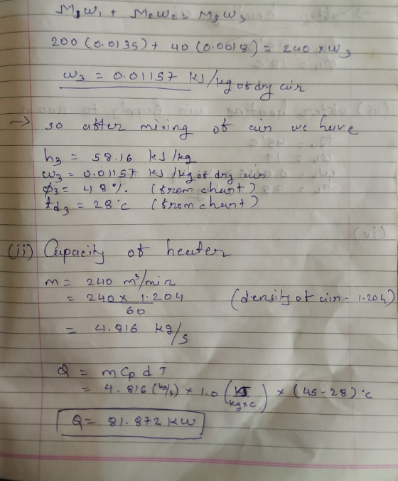 Jw, t Me Web M₂ W3 90 200 (0.035) + 40 (0.0018) = 240 x w z Wg = 0.01157 kJ /tag or dig wir So have 58.16 after mixing of air
