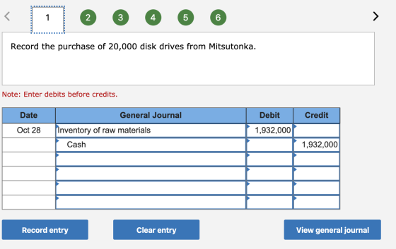 2 Record the purchase of 20,000 disk drives from Mitsutonka. Note: Enter debits before credits. Date Credit General Journal I