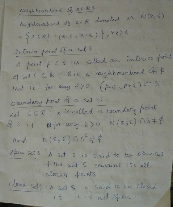 A point p alle an intrio c1 sets 슥 R is a neighbourhood, dep that for any (p s b aundony faint a set int ) S N (x, e) n se, 3 A set s is Said to ho epen Set if Tho set S contains its all and set Clbsad sto A sds is said to ae cls sa