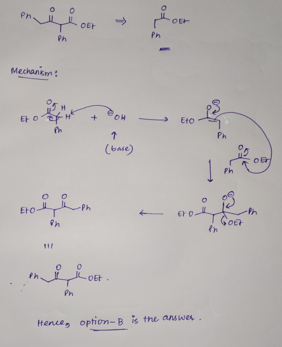 Phi e OEL → Moer DEL Ph. Mechanism Ero oft & Oh a Eto (base) Eto- Eto 1 en i Loft. Lott Hence, option-B is the answer.