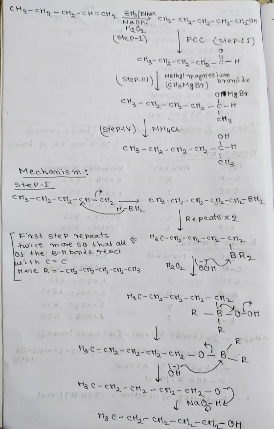 CH3-CH2 - CH2 - CH=CH2 BH2/Elhar No ОН, сна- с 1,- спа-сі,-ch, он На 0, ( step-1) PCC (step-si) 11 ( step-n) | сHд- су, - сH,