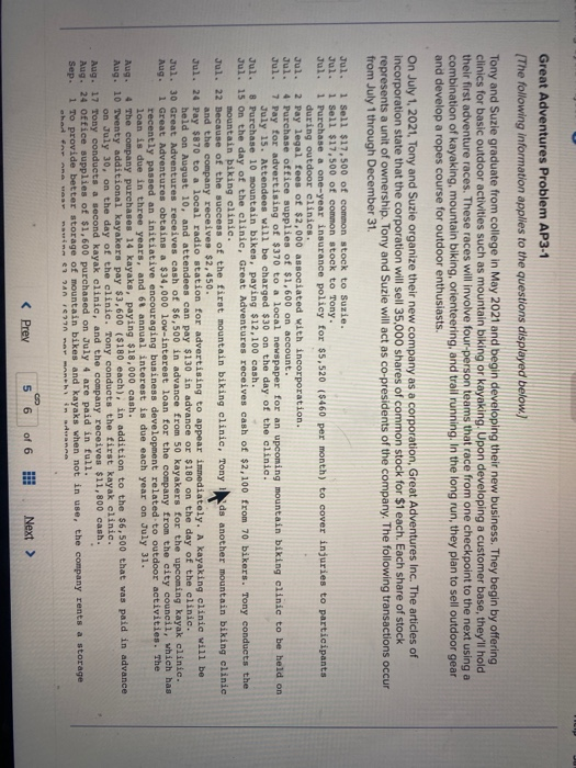Great Adventures Problem AP3-1 (The following information applies to the questions displayed below.) Tony and Suzie graduate
