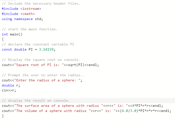 // Include the necessary header files. #include <iostream> #include <cmath> using namespace std; // start the main function.