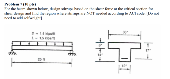Problem 7 (10 pts) For the beam shown below, design stirrups based on the shear force at the critical section for shear desig