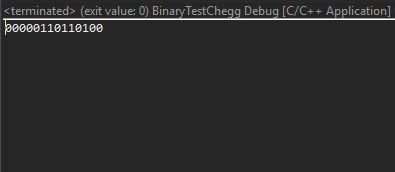 <terminated> (exit value: 0) BinaryTestChegg Debug [C/C++ Application] p0000110110100