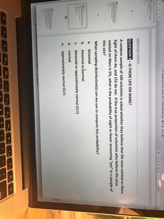 07 samplings for review-SET 1 FOR POSTING SAMPLING THEORY QUESTION 9 - IS THERE LIFE ON MARS? A random sample of 160 scientis
