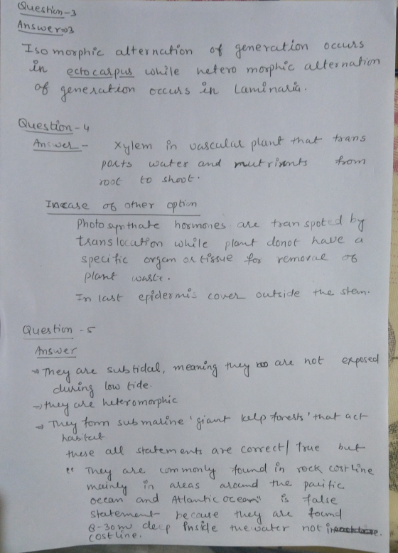 Question - 3 Answers so morphic alternation ectocarpus while of generation occurs in ectocar of generation occurs. netero mor