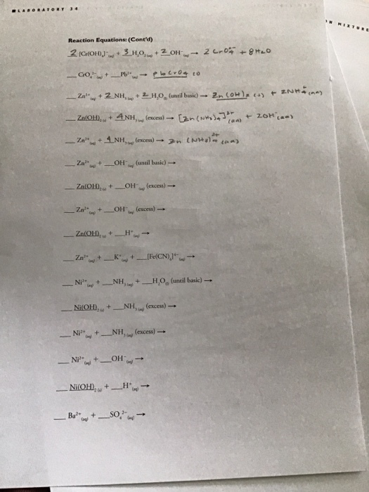Reaction Equations: (Contd ?Zn2+?, +?,K.ao +-[Fe(CN)J-u.-* ?Nion- +-NH,?(excess) ?
