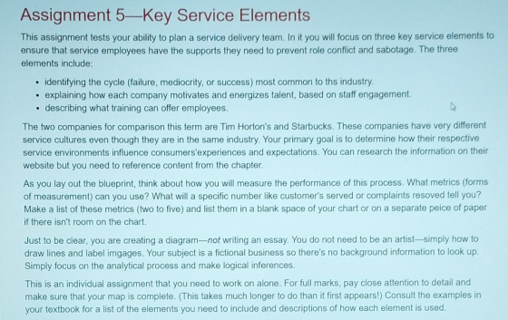 . . . Assignment 5—Key Service Elements This assignment tests your ability to plan a service delivery team. In it you will fo