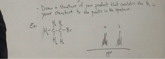 Hein Draw a structure of your product that correlates the your structure to the peaks in the spectrum Hi C-C-Br