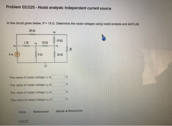 Problem 03.025-Nodal analysis: Independent current source In the circuit given below, R-15 Ω. Determine the nodal voltages us