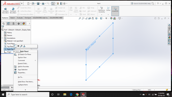 3S SOLIDWORKS On-en 11 8 3 0 - Part1 Search SOLIDWORKS Help Q- ?- - O X Me 25 Reference Curves Geometry Extruded Wizard Extru