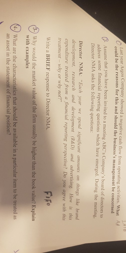 TASD ast vear Argos Company showed a negative cash flow from operating activities. What Ad U could be the reasons for this an