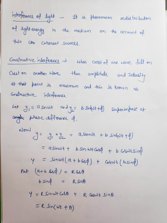 t is phenomenon - redistribution interference of light of light energy in the medium on the account of two Cho coherent sourc