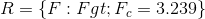 R = \{F: F > F_c = 3.239\}
