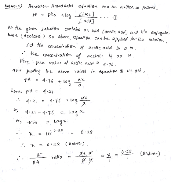 (T e concentraien of acetate ax M Nou puting the above values n eHuaion O re gel , 2 0Y -0.55 = Loax 028 CAndwer -ALM-스