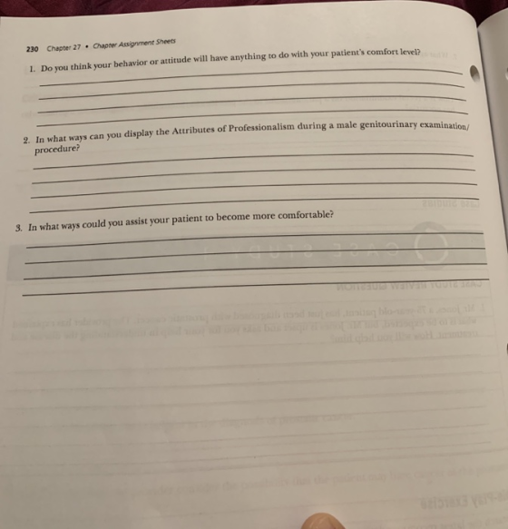 230 Chapter 27 Chapter Assignment Sheets ts comfort level? 1. Do you think your behavior or attitude will have anything to d