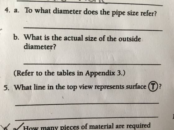 4. a. To what diameter does the pipe size refer? b. What is the actual size of the outside diameter? (Refer to the tables in
