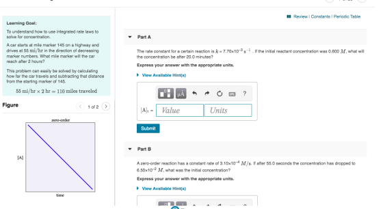 Review Constants Periodic Table Part A Learning Goal: To understand how to use integrated rate laws to solve for concentratio