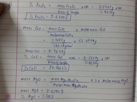 mas somple 4631 moss Caomoss Ca so x molar moss ad molarmos Cas0t = 1.318 SA x 56.0774 13 6.1Ag Imo/ masso, Comble 1.4639 mass mao = massing 2 AS 214 mo lar moss MAs 07 Yo ingo 2 1.30D